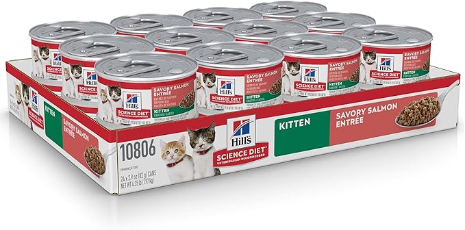 Hill's Science Diet Kitten Wet Cat Food, Salmon, 2.9 oz. Cans, 24-Pack