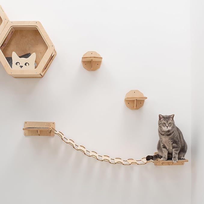Wood Cat Bridge Cat Steps Cat Bed Wall Cat Toy Rustic Cat Tree Wall Decor Cat Lover Gift New Home Gift Cat Furniture Wall (Light, Bridge & 3 steps)