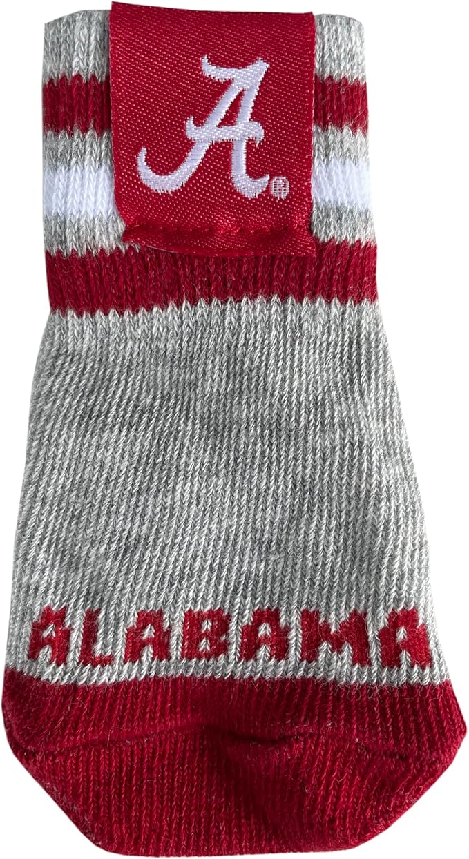 NCAA Alabama Crimson Tide Anti Slip Dog Socks with Elastic Ribbed Top, Size X-Small/Small. Indoor/Outdoor Socks, Best Dog Paw Protector, 2 Pairs of Pet Socks with Your Favorite Collegiate Sports Team
