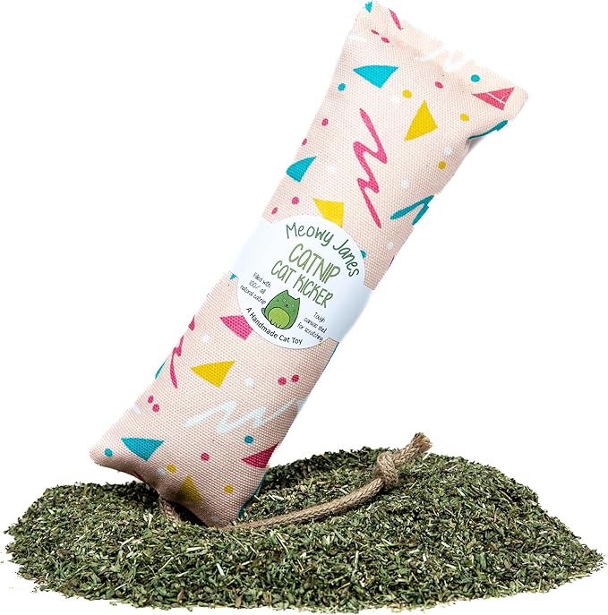 Meowy Janes Tough Canvas Cat Kicker Toy, Stuffed with 100% Catnip (1/4 LB), Original, Super Potent Canadian Catnip! | All Natural Large Size 10" Kitty Kicker (90s Retro Pink)