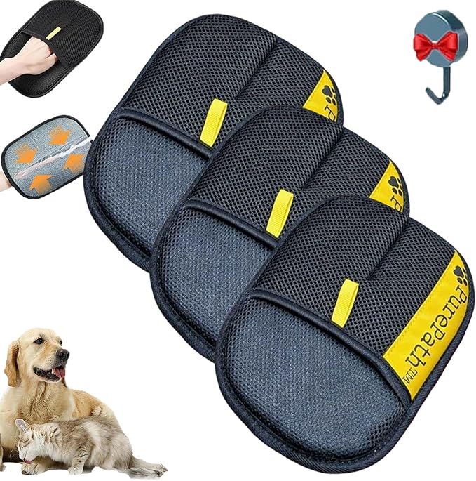 Hair Remover Glove, Electrostatic Pet Hair Remover Glove for Dogs and Cats, Cat Hair Removal Brush, Pet Grooming Supplies for Clothing, Couch, Carpet, Car Seat, Bed, Laundry (3Pc)