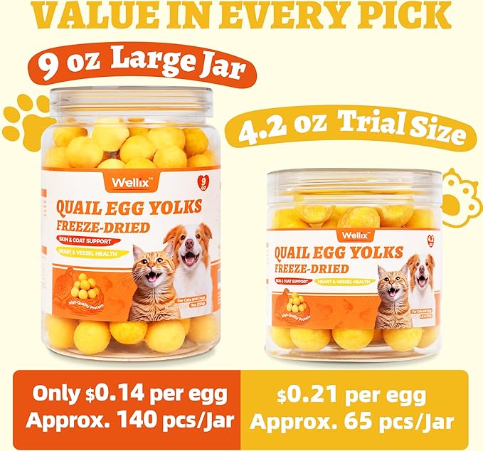 Wellix Freeze-Dried Treats for Dogs and Cats - Quail Eggs Flavor Healthy Cat Treats 4.2oz, High-Protein Freeze Dried Cat Treats for Skin&Coat Health - Delicious Training Snacks for Pets