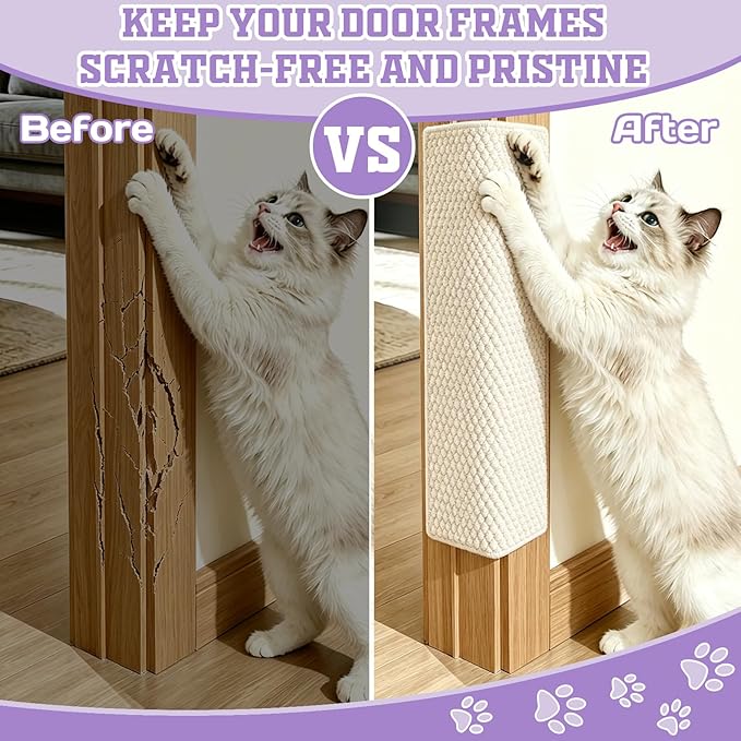 Door & Wall Corner Cat Scratcher, Cream-White 19.68x7.8 Inch Scratch Pad for Cats, Corner Scratchers for Indoor Cats