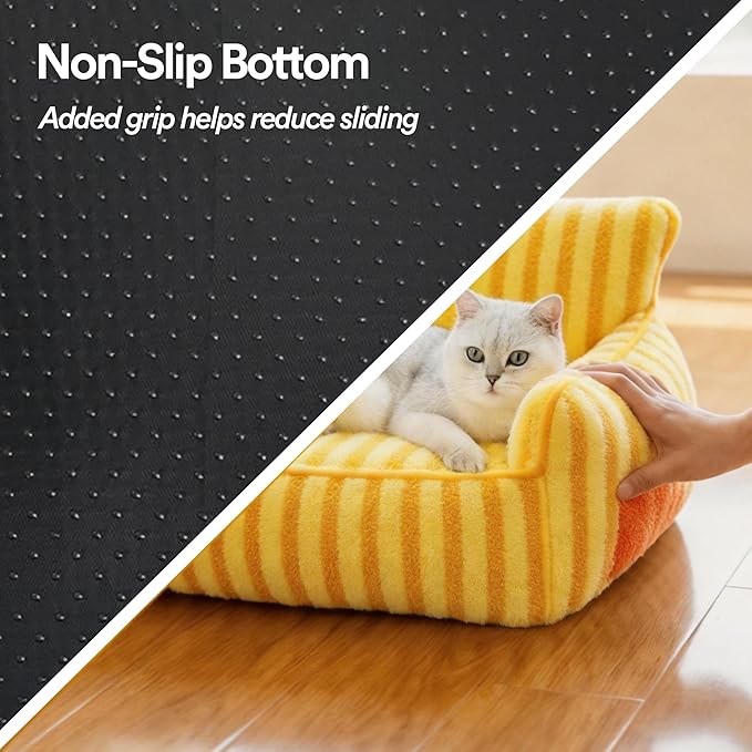 ZEZE Furniture-Style Sofa Pet Bed, Washable Plush Couch Bed with Bolstered Sides & Non-Slip Bottom for Dogs & Cats, Cozy Indoor Bed (Yellow, Small)