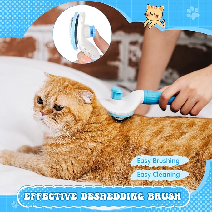 Teenyyou Cats Grooming Kit - 10 Pcs Pet Self Cleaning Kit for Indoor Long Hair Cats Include Brush Bath Brush Needle Comb Toothbrush Nail Clipper Nail Trimmer for Shedding Supplies