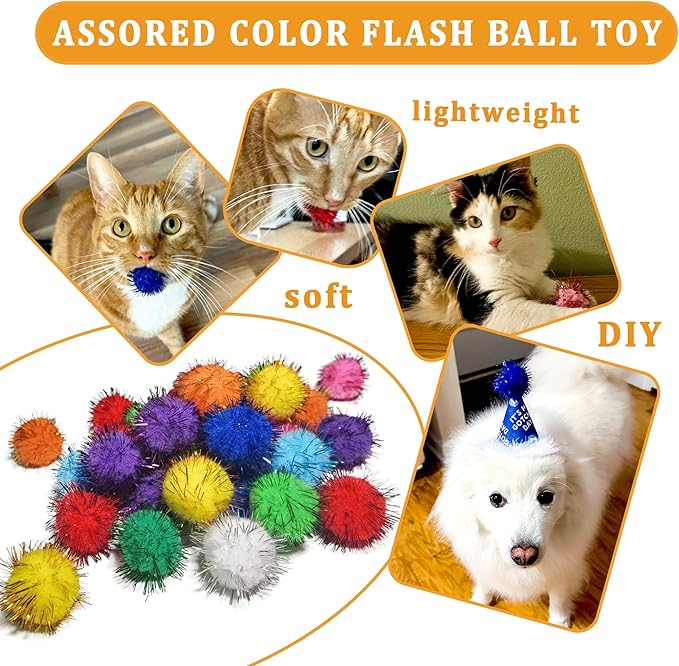 100Pcs Cat Toys Assortment for Indoor Cats, Interactive Kitten Toys Variety Pack with Mice Toys, Sparkle Balls, Soft Pom Poms & Spring Toys, Kitten Starter Kit for Boredom & Exercise