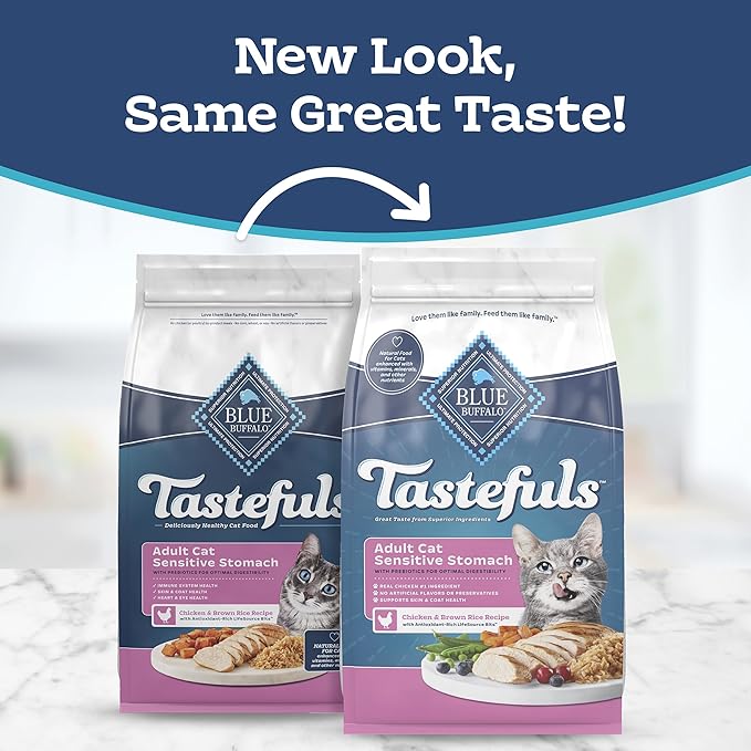 Blue Buffalo Tastefuls Natural Dry Food for Adult Cats, Sensitive Stomach, Chicken & Brown Rice Recipe, 15-lb Bag