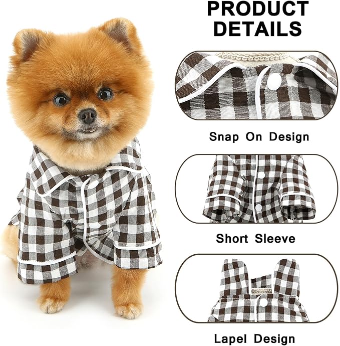 SMALLLEE_LUCKY_STORE Dog Pajamas for Small Medium Dogs Cats Soft Pet Sleepwear Shirts Comfortable Lapel Pjs Loungewear Clothes Bulldog Chihuahua Yorkie Two-Legged Outfit, Coffee, XS