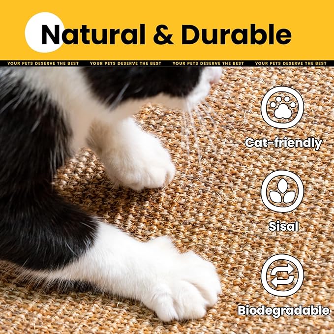Conlun Extra Large Cat Scratcher Mat (27.5" x 35.4"), Natural Sisal Cat Scratching Pad for Indoor Cats, Mess-Free Cat Scratch Rug & Cardboard Alternative, Couch & Furniture Protector