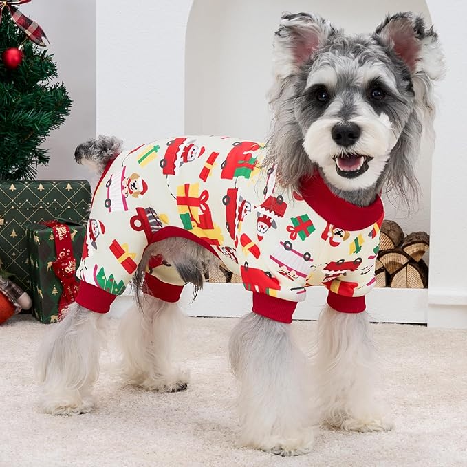XPUDAC Dog Christmas Pajamas Soft Puppy Outfits for Small Medium Dogs Pet Clothes Pjs Doggie Bodysuit Cat Christmas Apparel, Yellow, S