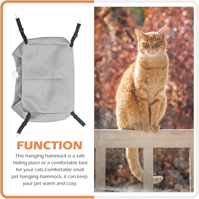 Yardwe Breathable Mesh Cat Hammock Bed for Cage, Small Summer Pet Hanging Nest, Machine Washable Gray M Size, Indoor Cat Playing Resting Furniture