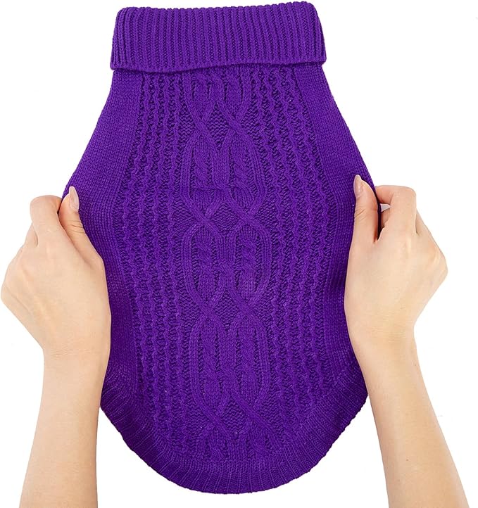 Stretchy Cat Sweater - 17 Colors & 6 Sizes | Snug Winter-Ready Knit for Boy/Girl Cats & Kittens(Deep Purple, Large)