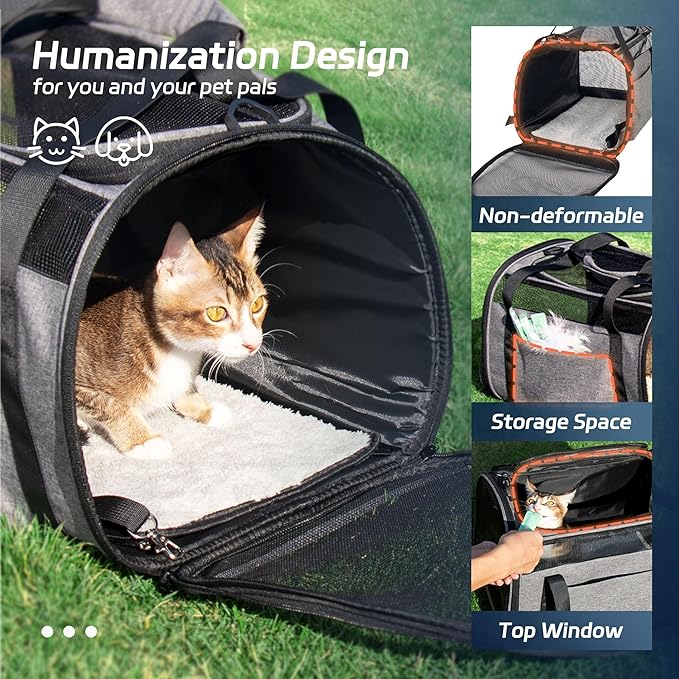 Cat Carrier for Large Cats 20 lbs, Soft Sided Breathable Mesh Cat Travel Carrier, Large Cat Carrier Airline Approved, Washable Pet Carrier for Cats Small Dogs Puppies, Foldable Cat Carrier, Gray