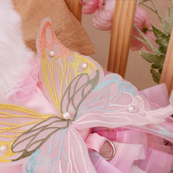Pet Butterfly Dress,Pink Lolita Dress for Small Dogs Pet Princess Butterfly Wing Lace Tutu Skirt Cat Puppy Kitten for Summer Outfits Spring Gifts