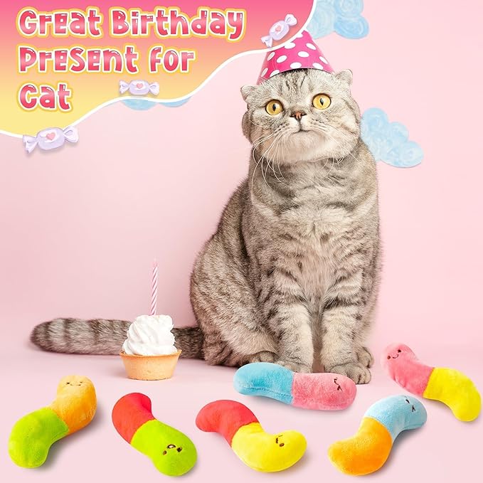L1rabe Worm Candy Catnip Stuffed Toys for Cats- 6P Pet Days Colorful Worm Organic Kittens Toys Funny Indoor Chew Bite Kick Tools, Interactive Pet Supplies Cat Kittens Lovers Birthday Presents
