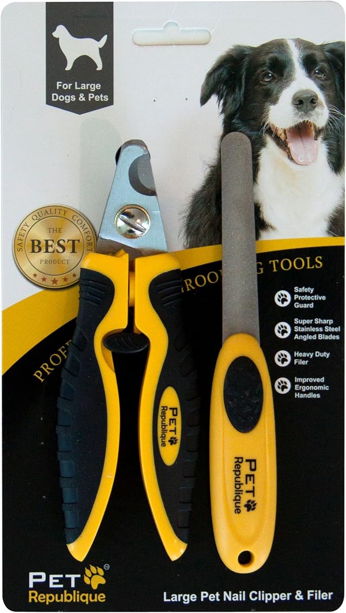Pet Republique Dog Nail Clippers - Puppy, Large Bird Claws Nails Trimmer Tool – Sharp and Durable Angled Blades with Protective Guard - Size Large with Filer