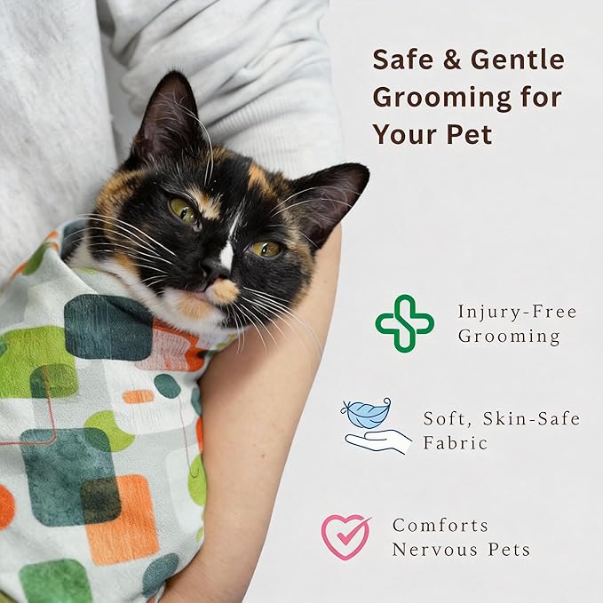 Cat Grooming Wrap, Self-Adherent Cat Wrap for Cutting Nails, Cat Burrito Wrap for Ear Cleaning & Medication, Cat Swaddle Wrap for Teeth Brushing, No-Scratch Cat Restraint for Nail Clipping, L