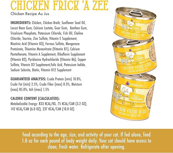 Weruva Cats in The Kitchen, Chicken Frick 'A Zee with Chicken Au Jus Cat Food, 6oz Can (Pack of 24)
