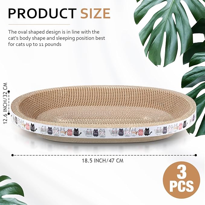 Mixweer 3 Pcs Cat Scratcher Cardboard Large Oval Cat Scratch Pad Board Bed Bowl 2 in 1 Corrugated Lounge Couch Nest for Cats Grinding Claw Furniture Protector Indoor