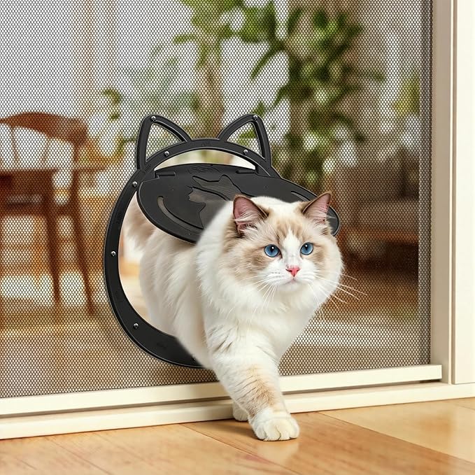 HIDROSIL Cat Door for Screen Door, Inside Openning 10x10x0.5 inch, Patent Desigh Pet Screen Door with Lockable Magnetic Flap for Doggy and Cat Door, Suitable 0-18lb Cats and Small Dogs, Black