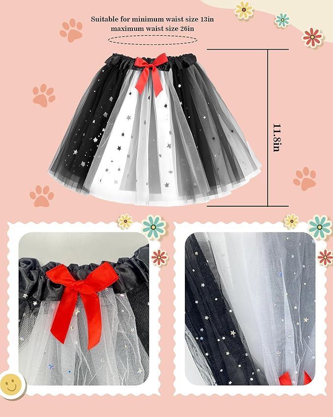 6 Pcs Cat Costume Set with Headband, Bow Tie, Sleeves, Socks, Tutu and Tail for Grils Halloween Book Week Cosplay