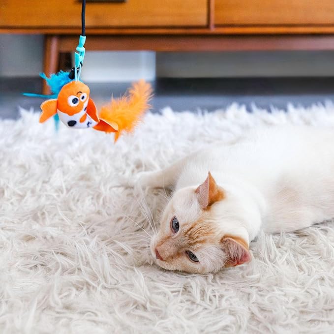 Mad Cat Playing Koi Retractable Feather Wand Cat Toy, with Telescopic Handle, for Hunting Instincts