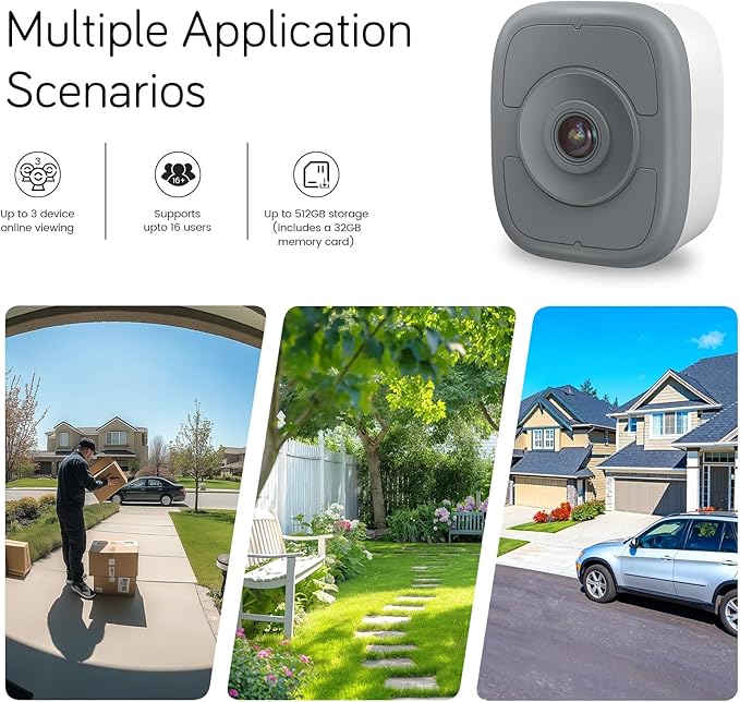 5MP 3K Window Camera, Indoor Camera for Outdoor Monitoring Through Glass, 2.4GHz/5GHz WiFi, Full Night Vision, AI Human Vehicle Detection, No Subscription, 24/7 Recording, Easy Installation