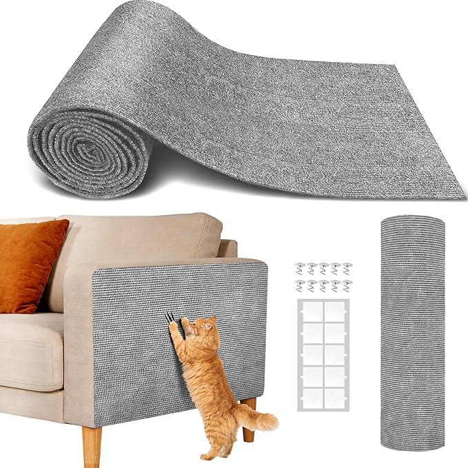 78.7"x15.8" Cat Scratch Mat,Trimmable Self-Adhesive Carpet,DIY Climb Cat Scratcher for Cat Couch Furniture or Wall Protector, Cat Scratching Post Tower Replacement Pads (LightGrey, 78.7x15.8In)