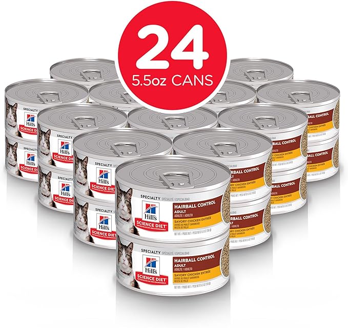 Hill's Science Diet Adult 1-6 Hairball Control Wet Cat Food, Chicken, 5.5 oz. Cans, 24-Pack