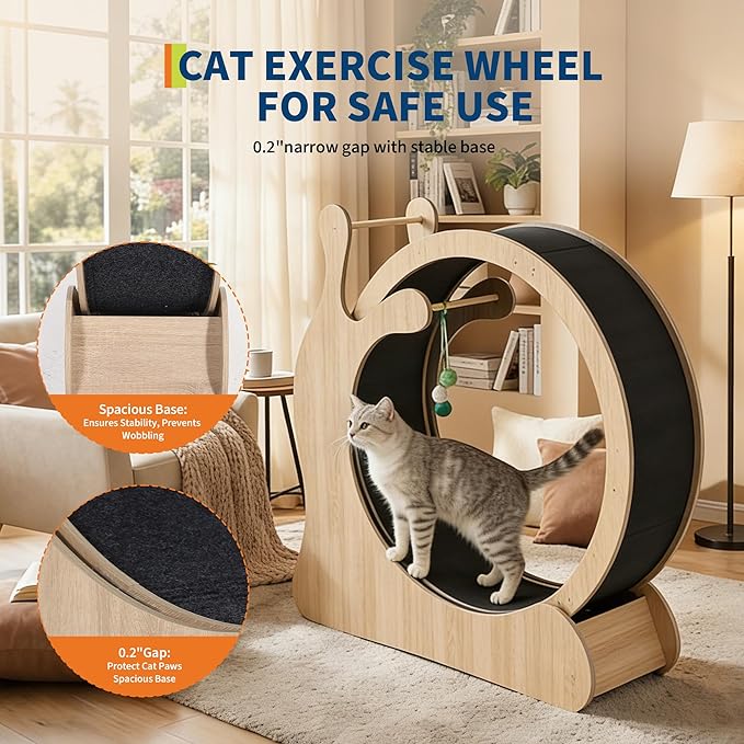 Cat Wheel Exerciser for Indoor Cats, 41'' Large 3-in-1 Cat Treadmill with Scratching Board and Play Balls, Quiet Cats Running Wheel for Kitty Fitness Wood Color