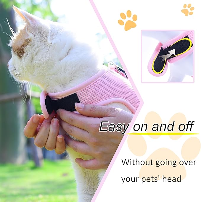 Cat Harness and Leash for Walking Escape Proof Breathable Mesh Fabric, Solid Pink, XX-Large, Adjustable Cat Walking Jackets with Handle, Padded Stylish Cat Vest