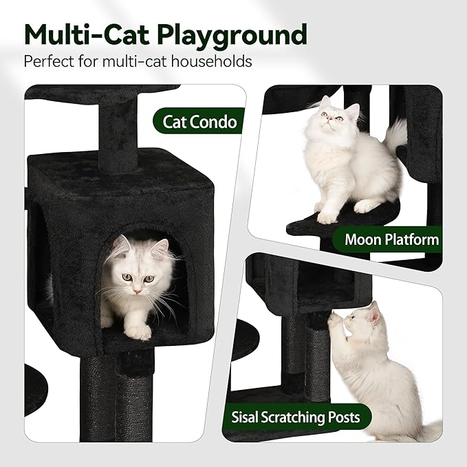 Meecal Gothic Black Cat Tree for Indoor Kittens & Small Cats Under 6 Months 9lbs, 43-Inch Cute Cat Tower with Scratching Post, Cat Condos, Cozy Hammock, Unique Perch & Dangling Toy