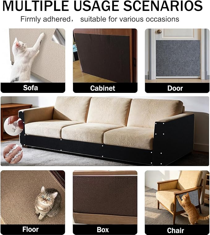 78.8"x15.8" Dark Grey Cat Scratch Mat for Furniture，DIY Cat Scratcher for Covering Cat Tower，Carpet，Couch,Bed,Self-Adhesive cat Scratching Pads(Dark Grey)