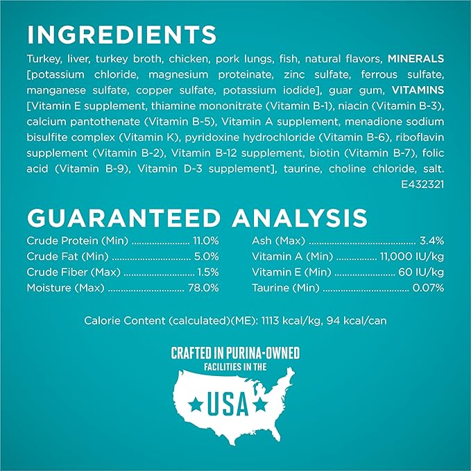 Purina ONE Natural, High Protein, Grain Free Wet Cat Food Pate, Turkey Recipe - (Pack of 48) 3 oz. Pull-Top Cans