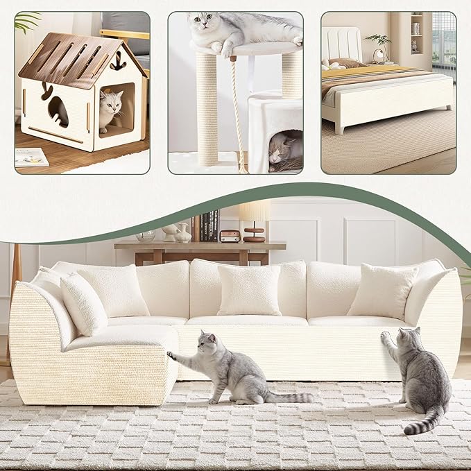 Anti Cat Scratch Couch Furniture Protector, Adhesive Cat Scratch Pad Deterrent for Furniture, DIY Climbing Cat Scratcher Couch Protector from Cat Claws Scratching for Indoor (offwhite,78.7x15.8In)