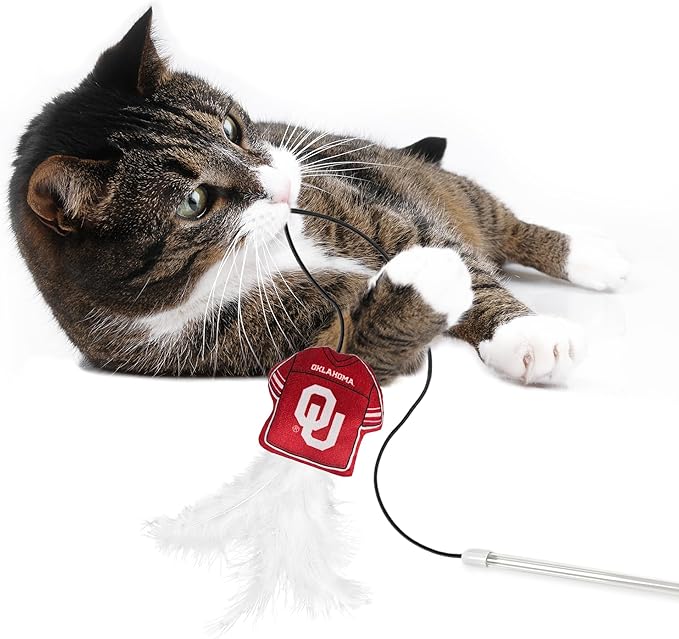 NCAA Oklahoma Sooners Team Jersey Wand with CAT NIP, Cat Toy Jersey Shaped Plush Teaser Toy for Cats & Kittens - Interactive Pet Toy for Play & Exercise