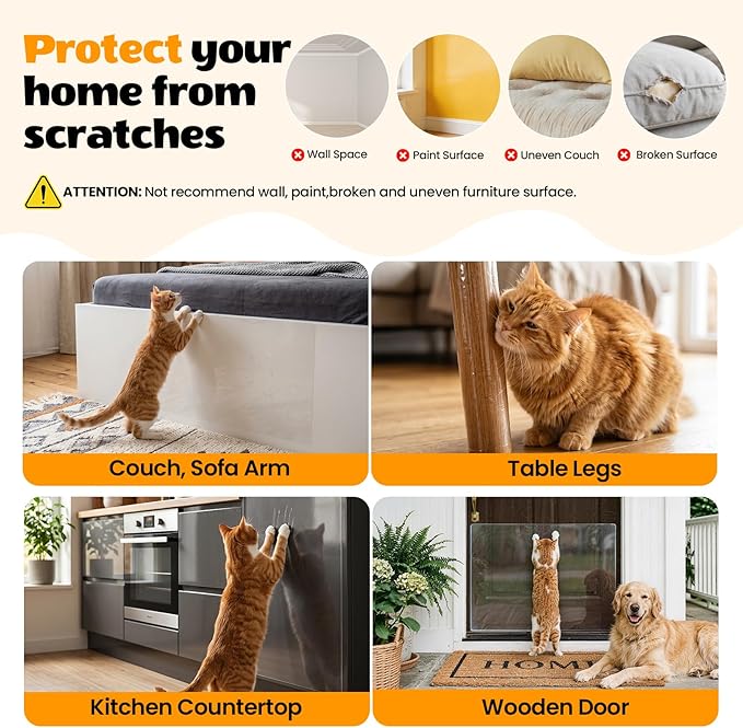 200" x 16.5" Anti Cat Scratch Furniture Protector, Single-Sided Sticky Couch Protector from Cats Claws, Couch Corner Guard Under Pet Claws, Thicken Viny Flexible Scratch Deterrent Tape