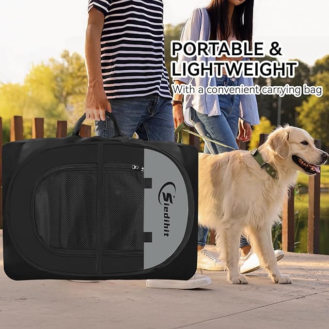 Siedihit Dark Grey Puppy Playpen for Large Dog Cat, Dogs Tent Crates Cage Indoor/Outdoor, Portable Pop Up Dog Kennel with Carrying Bag for Rabbits, (Dark Grey, Large)