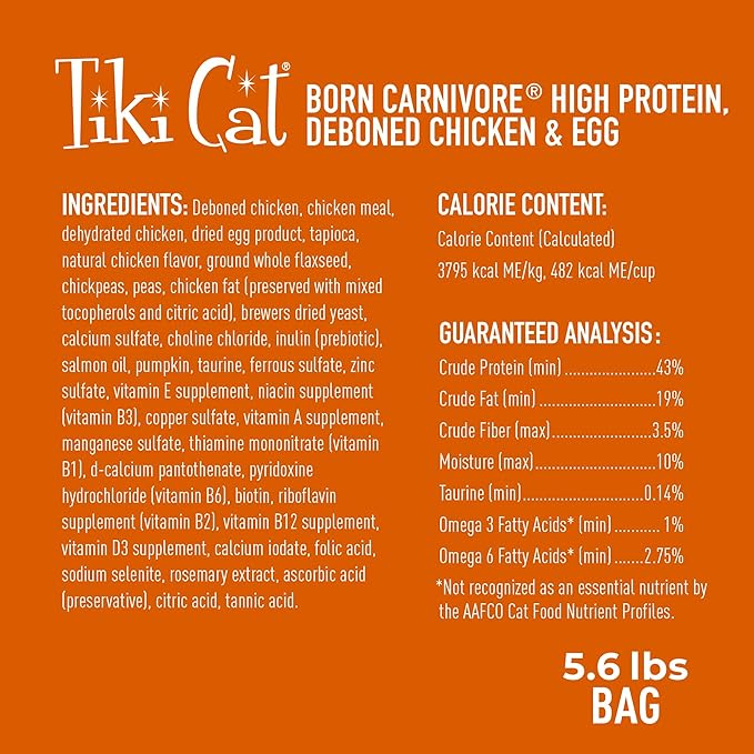 Tiki Cat Born Carnivore High Protein Dry Cat Food, Deboned Chicken & Egg, 5.6 lbs. Bag