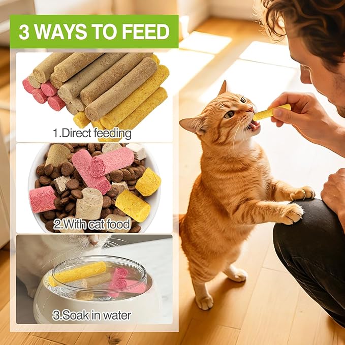 4 Flavors/110g Cat Grass Chew Sticks,Dental Health&Hairball Control for Cats,Dehydrated Cat Treats,Also for Dogs(Beef,Salmon&Cat Grass,Chicken&Pumpkin,Dragon Fruit&Chicken (110g)