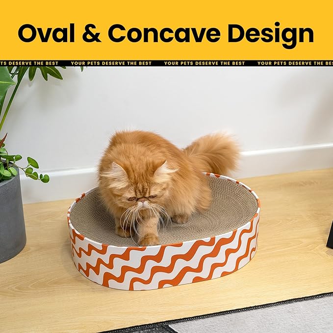 Conlun Cat Scratcher Cardboard,2 in 1 Oval Cat Scratch Pad Bowl for Indoor Kitty Grinding Claw,Round Kittens Scratching Board Corrugated Lounge Pet Beds&Furniture Protector for Couch&Carpets&Sofas