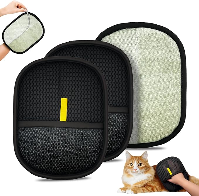 3PCS Pet Hair Removal Glove for Dogs & Cats, 2026-Upgraded Reusable Electrostatic Pet Hair Remover Glove, Magical Brush Pet Hair Mitt for Couch, Carpet, Furniture, Car Seat, Dog & Cat Grooming Gloves