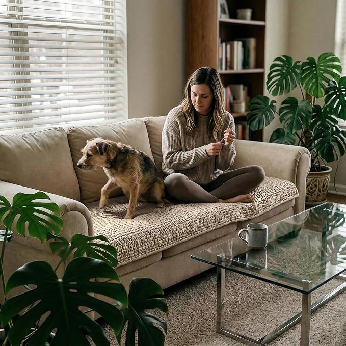 PAULATO BY GA.I.CO. Waterproof Blanket – 24x67” Changing Absorbent Pad for Incontinence – Machine Washable Stain-Resistant Protector for Couch Sofa or Bed – Reusable Waterproof Cover - Macadamia
