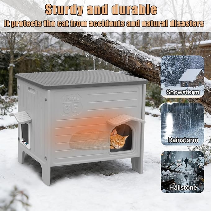 Outdoor Cat House with Insulated Liner, Plastic Cat House Weatherproof Cat Shelter,Easy to Assemble(Winter-Ready)