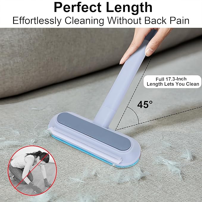 Pet Hair Remover,4-in-1 Reusable Dog & Cat Hair Removal Tool, Extra Long Handle (23.4"), 1-Pack, No-Bend Lint Brush for Furniture, Couch, Carpet, Car Seats & Window Screens