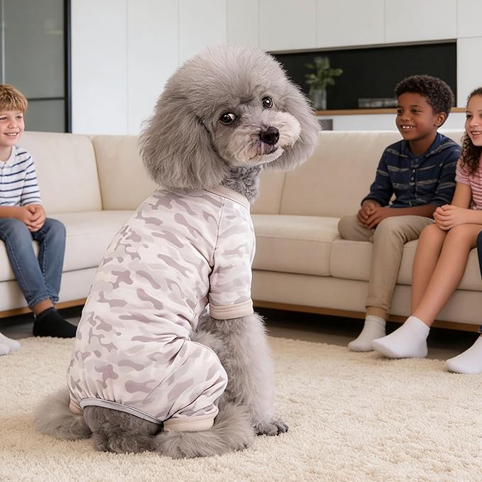 Dog Summer Pajamas Onesie Soft Breathable Puppy Jumpsuit Lightweight Dog Clothes for Small Medium Dogs Cat Pet Clothes(Khaki, Large)