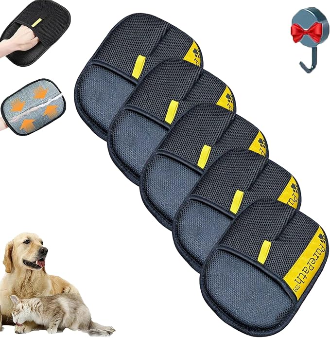 Hair Remover Glove, Electrostatic Pet Hair Remover Glove for Dogs and Cats, Cat Hair Removal Brush, Pet Grooming Supplies for Clothing, Couch, Carpet, Car Seat, Bed, Laundry (5Pc)