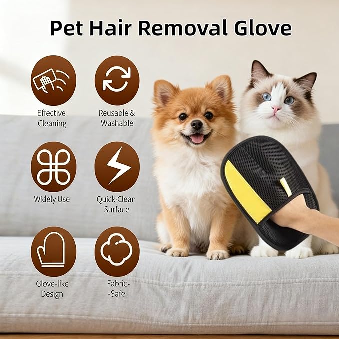 Electrostatic Pet Hair Removal Gloves for Cats & Dogs Newly Upgraded Magic Brush Cat Hair Remover Quick Wiping - Reusable & Washable Pet Hair Remover Tool for Clothing, Couch, Carpet, Car Seat