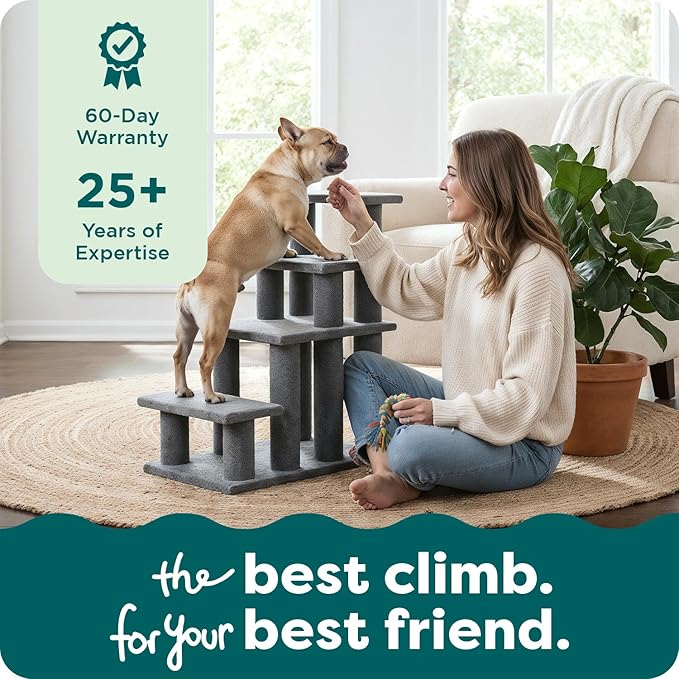 Furhaven Steady Paws Multi-Step Pet Stairs for High Beds & Sofas - Cream, 3-Step