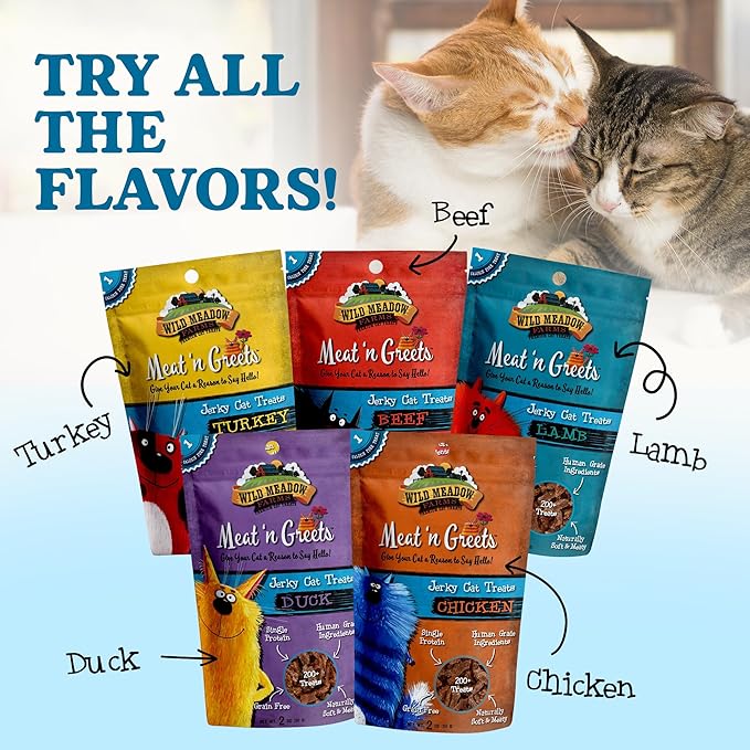 Cat Treats - Meat 'N Greets - Soft Jerky Treats with Real Meat, High Protein, Grain-Free, Perfect for Training & Rewarding, All Natural Snacks for Cats - Turkey Flavor